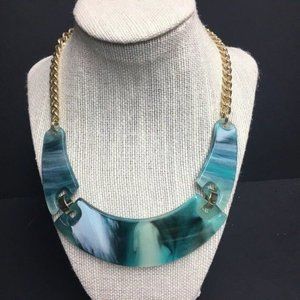 Ny Statement Bib Necklace Turquoise Blue White Ma… - image 1